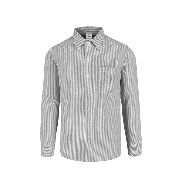 Camisa Oxford Mil Rayas Manga Larga Para Caballero Color Blanco Gris