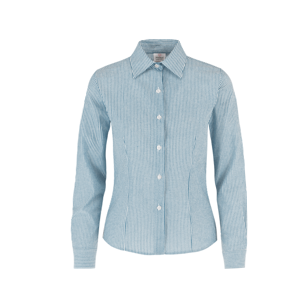 Camisa Oxford Mil Rayas Manga Larga Con Silueta Para Dama Color Blanco Azul Cielo