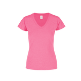 Playera Cuello V Manga Corta Con Silueta Para Dama Color Rosa Neon